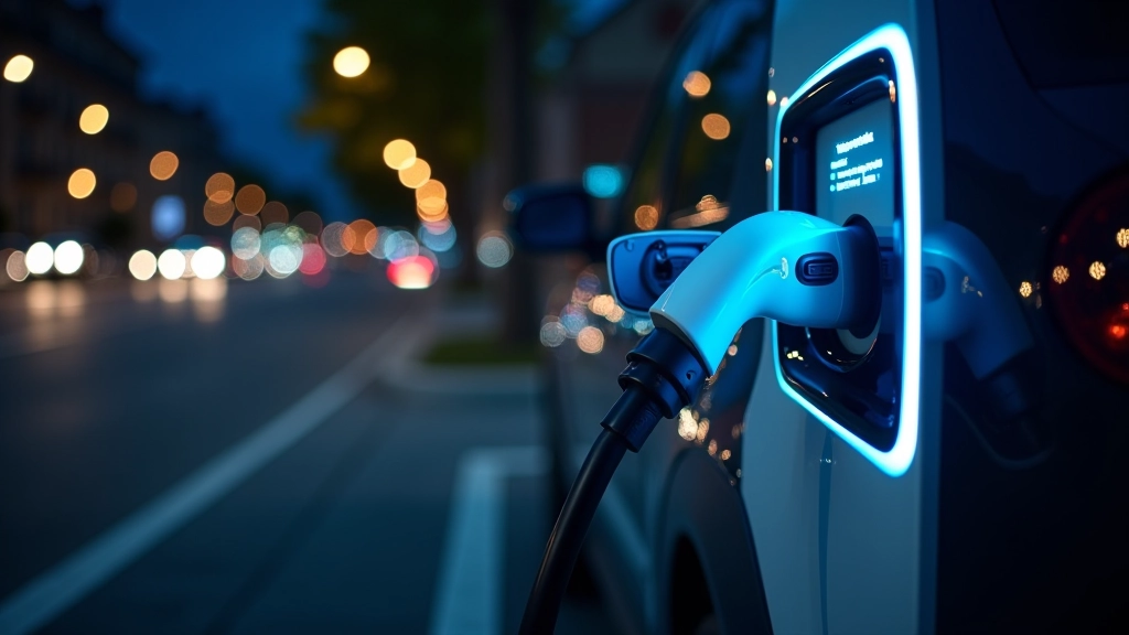 Elektromobilio šarž stotis su šviečiančiais indikatoriais ir jungčiais